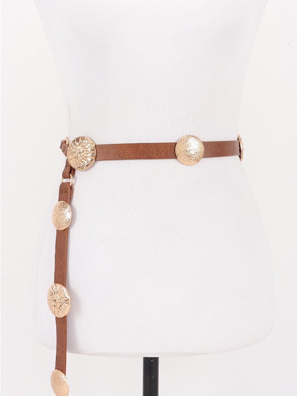 Zara Brown Leatherette Waist Belt with Gold Medallions 80